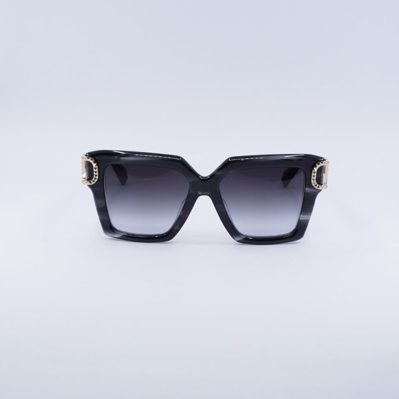 Valentino V-UNO VLS-107A Sunglasses Translucent Black Square Frame, Grey Lenses main image 9